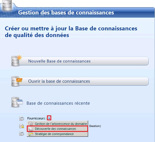 Menu Découverte des connaissances dans la Page principal