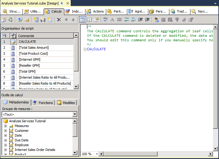 Onglet Calculs du Concepteur de cube