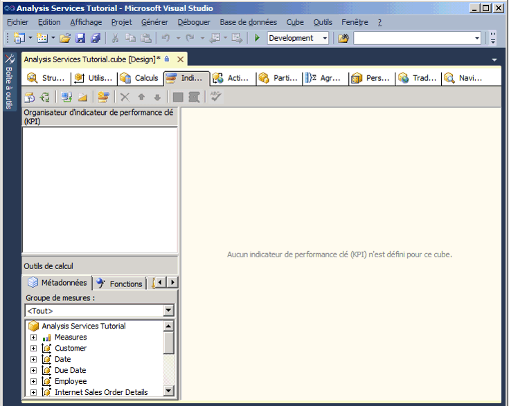 Onglet Indicateurs de performance clés du Concepteur de cube