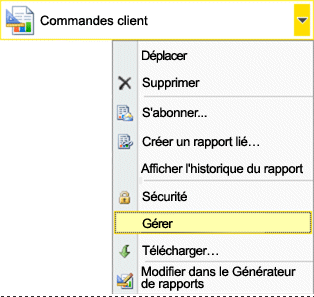 Ouvrir le menu contextuel du rapport et sélectionnez gérer