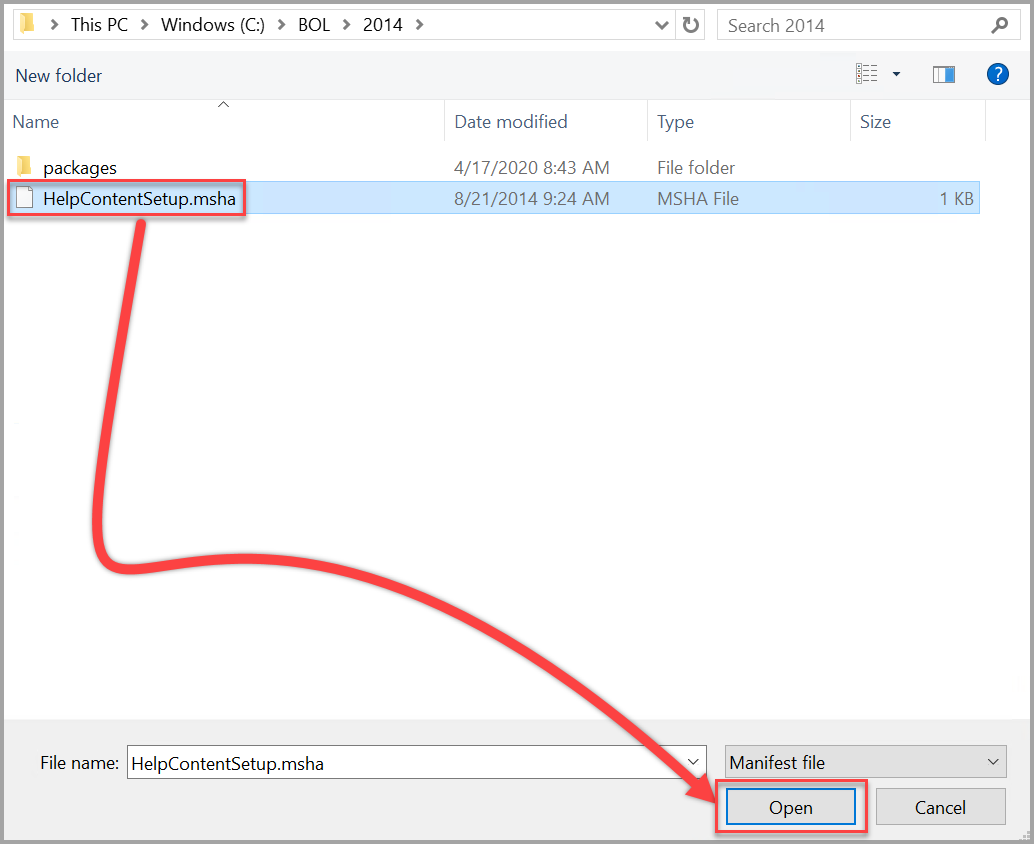 Ouvrez le fichier Sql Server 2014 Help Content Setup.msha