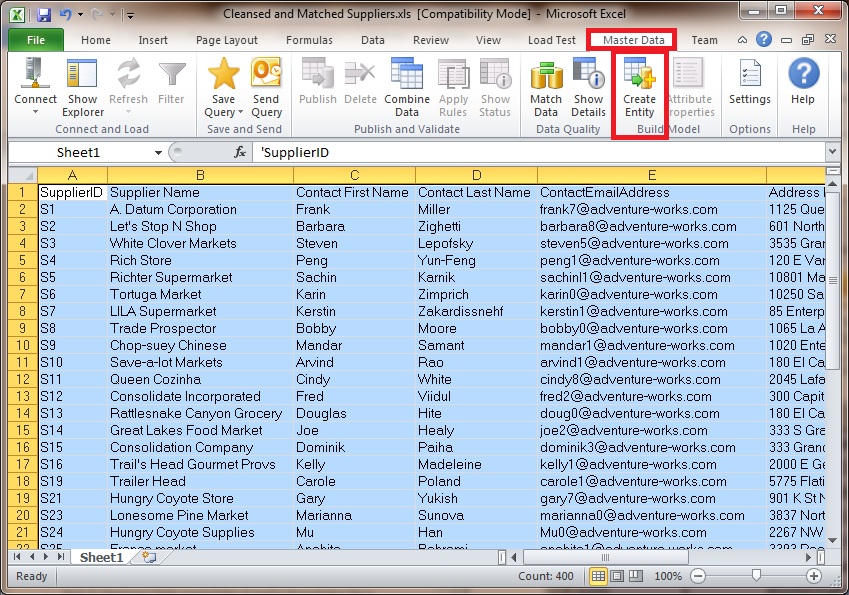 Excel - Onglet Données maîtres - Créer un bouton d’entité