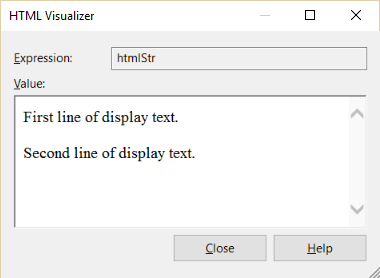 HTML String Visualizer Screenshot of HTML string visualizer.