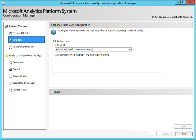 Screenshot shows the Application Time Zone Configuration page.