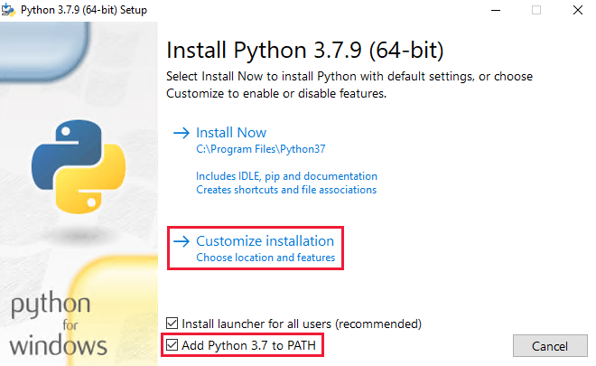 Installation de Python&nbsp;3.7 - Ajouter Python&nbsp;3.7 à PATH