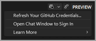 Capture d’écran des options de badge GitHub Copilot.