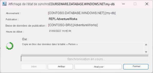 Diagramme affichant l’état de synchronisation dans une réplication transactionnelle.