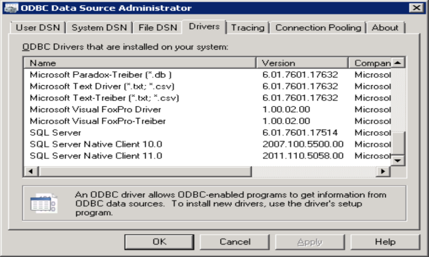 Capture d’écran montrant un pilote 32 bits.