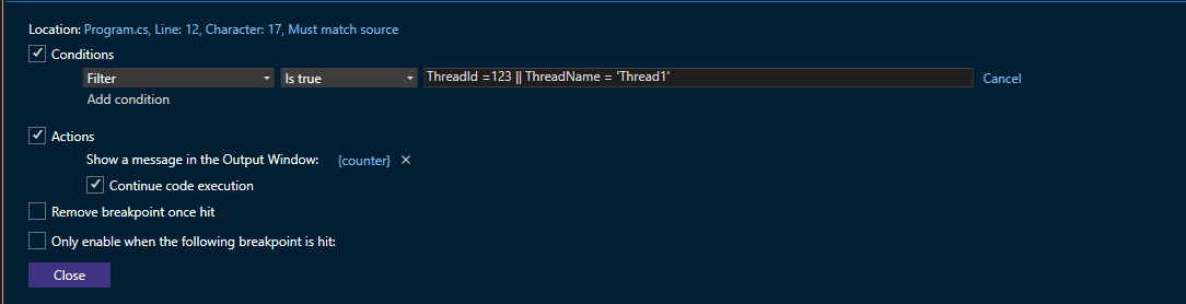 Capture d’écran montrant le filtre d’expression conditionnelle.