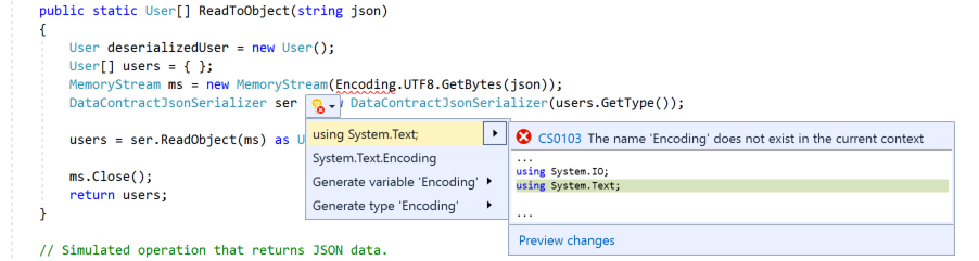 Capture d’écran montrant comment utiliser l’ampoule pour corriger le code.