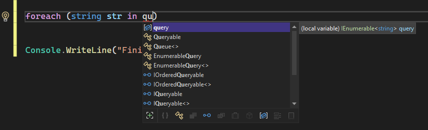 Capture d’écran d’une fenêtre contextuelle de saisie semi-automatique IntelliSense dans Visual&nbsp;Studio 2022.