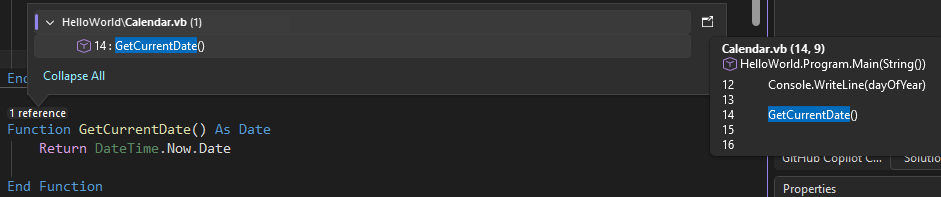 Screenshot qui affiche CodeLens dans Visual Studio.