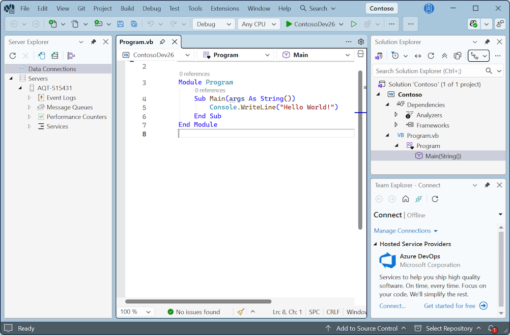 Screenshot qui montre Visual Studio dans le thème Cool Breeze.