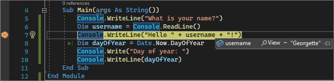 Screenshot qui affiche une valeur de variable pendant le débogage dans Visual Studio 2022.