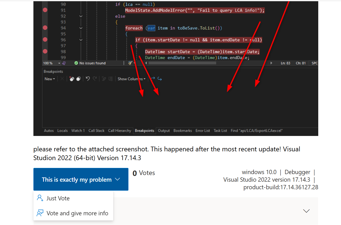 Capture d’écran montrant les boutons de vote.