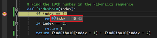 Capture d’écran montrant la valeur DataTips d'une variable dans le débogueur de Visual Studio.