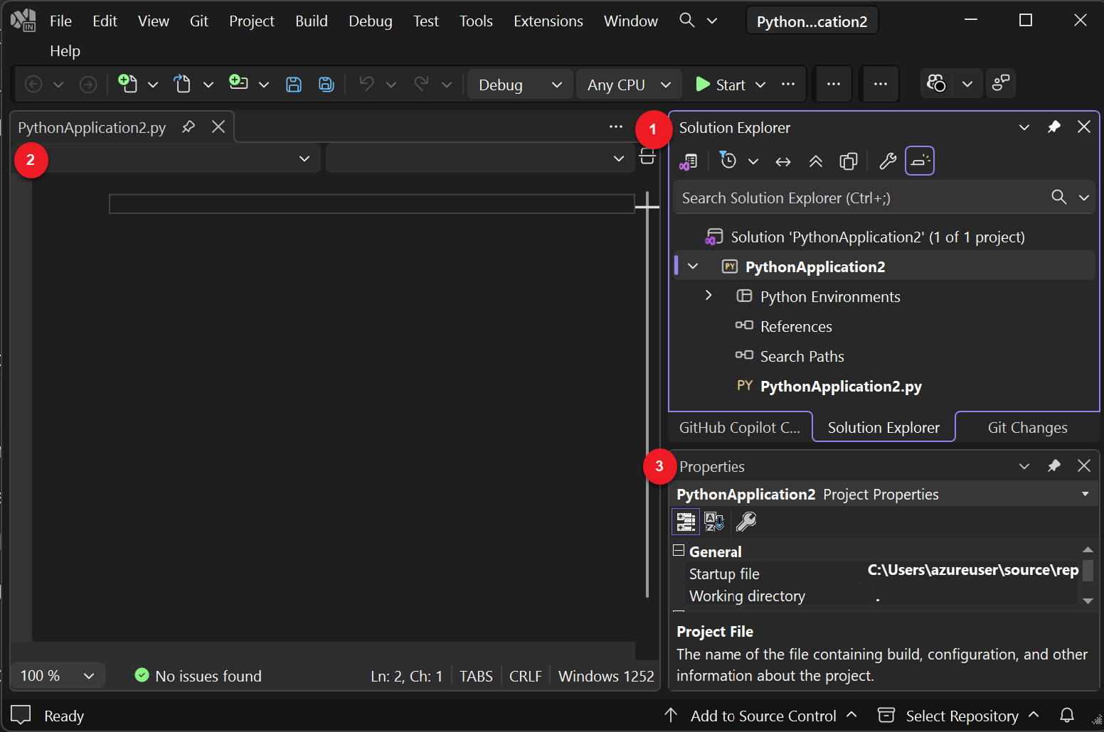 Capture d’écran montrant le nouveau projet ouvert dans Visual Studio.