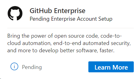 configuration du compte GitHub Enterprise en attente