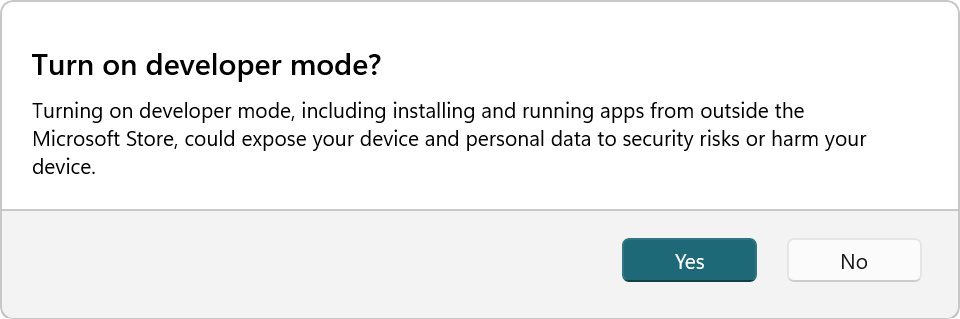 Developer Mode dans Visual Studio