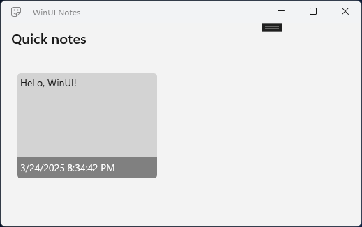 Interface utilisateur de l’application notes avec la liste des notes montrant le contenu et la date de note mis en forme par un modèle de données.