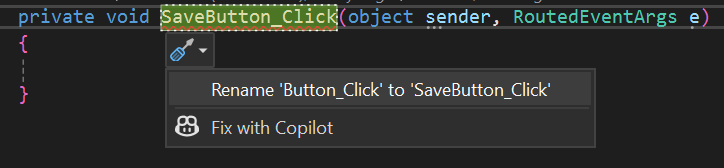 L'interface contextuelle de renommage de méthode dans Visual Studio.