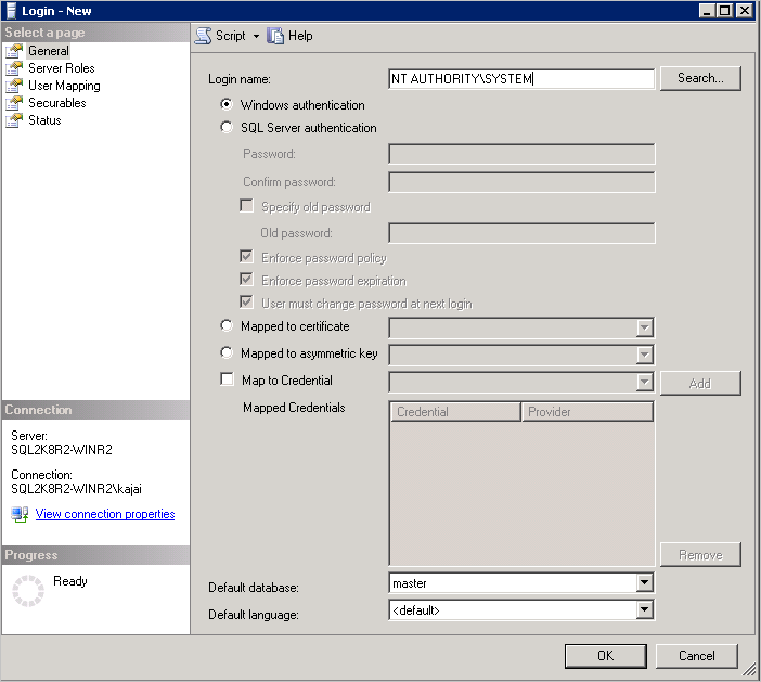 Nome di accesso per SSMS