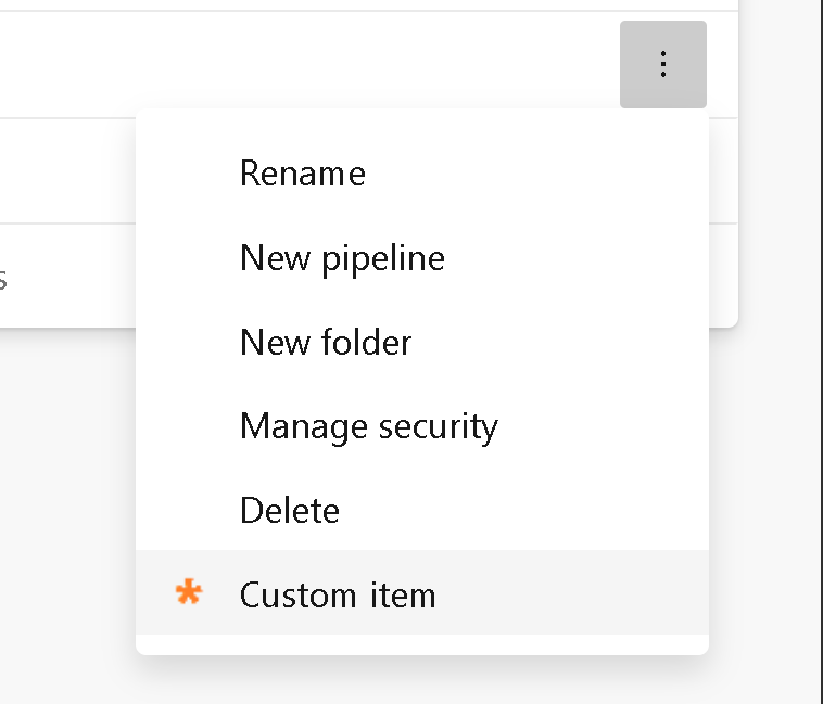 Screenshot di un menu di scelta rapida della cartella nella visualizzazione dei dettagli della pipeline.
