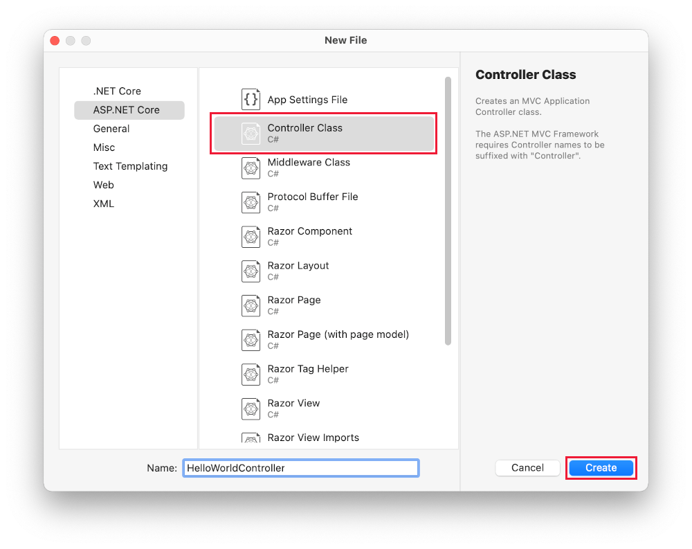 Aggiungere il controller MVC e assegnarli un nome