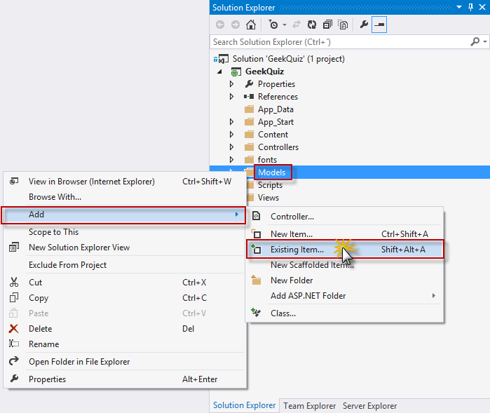 Aggiunta di un elemento esistente Aggiunta di un elemento esistente