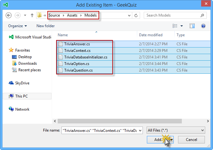 Aggiunta degli asset del modello