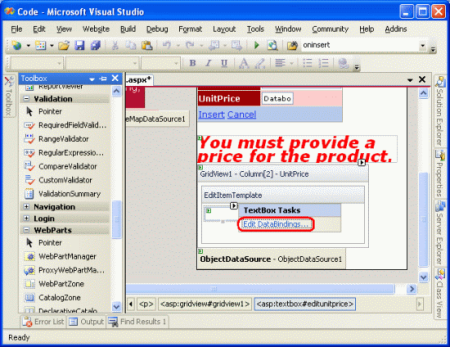 Fare clic sul collegamento Modifica associazioni dati di TextBox