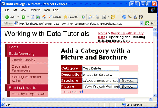 Aggiungere una categoria di test con una brochure e un'immagine