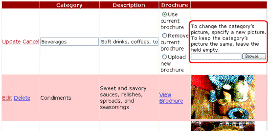 L'interfaccia di modifica include un controllo FileUpload