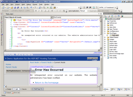 Screenshot che mostra come progettare una pagina di errore personalizzata.