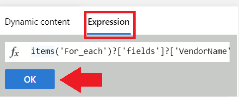 Screenshot del campo espressione formula.