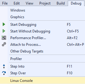 Screenshot dell'opzione di menu Console Linux.