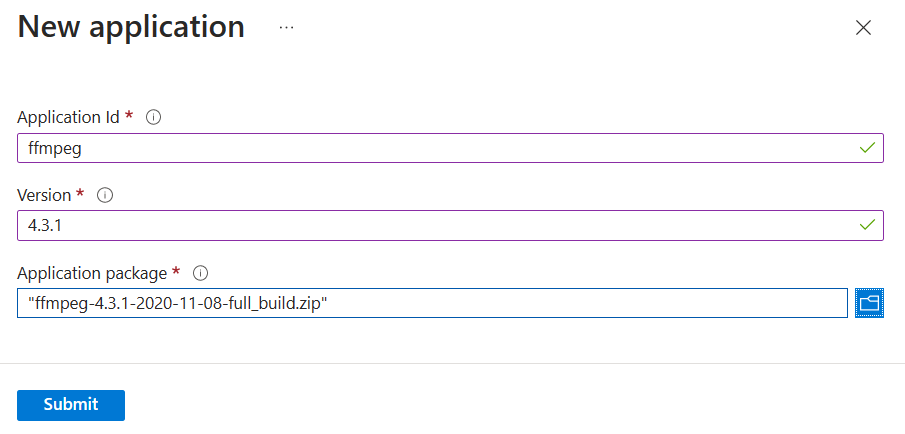 Screenshot dei campi ID e versione nella sezione Aggiungi applicazione.