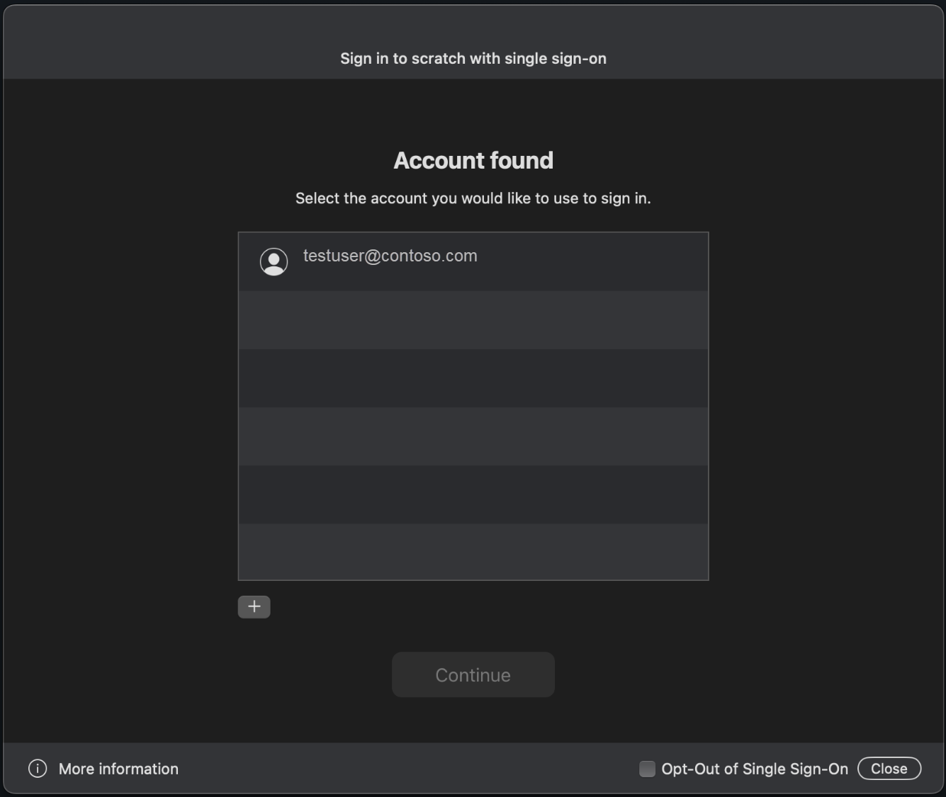 Una screenshot che mostra l'esperienza di accesso su macOS quando si utilizza un'istanza di InteractiveBrowserCredential abilitata al broker per autenticare un utente.