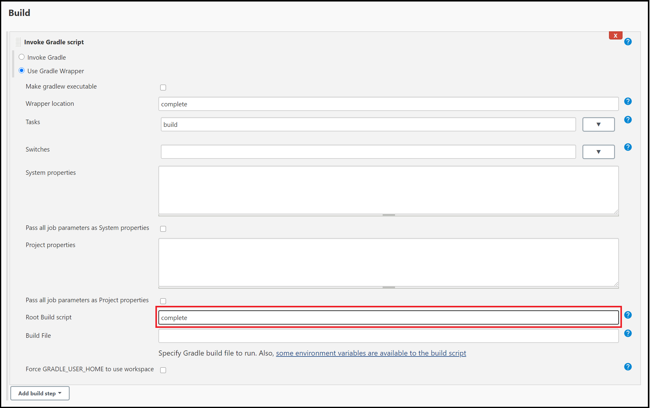 Opzioni avanzate di script Gradle