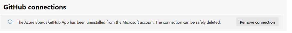 Lo screenshot mostra l'app Azure Boards GitHub disinstallata.