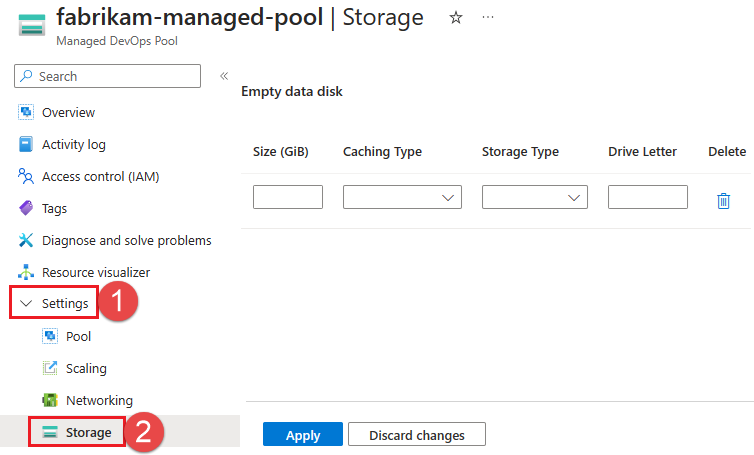 Screenshot che mostra un menu del disco dati che è vuoto.