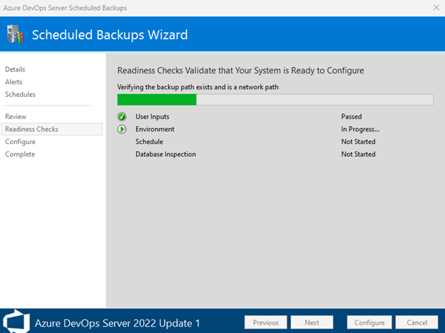 Screenshot che mostra il controllo di prontezza in corso.