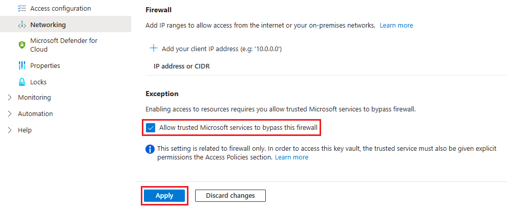 Screenshot che mostra l'aggiunta di una rete virtuale e una subnet in un insieme di credenziali delle chiavi.