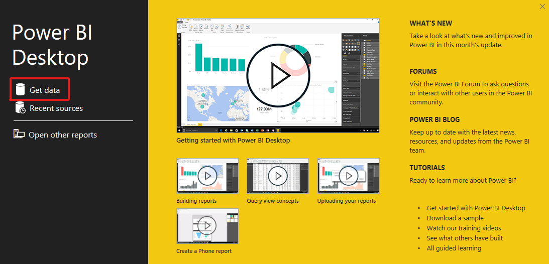 Aprire l'applicazione Power BI Desktop e selezionare Recupera dati.