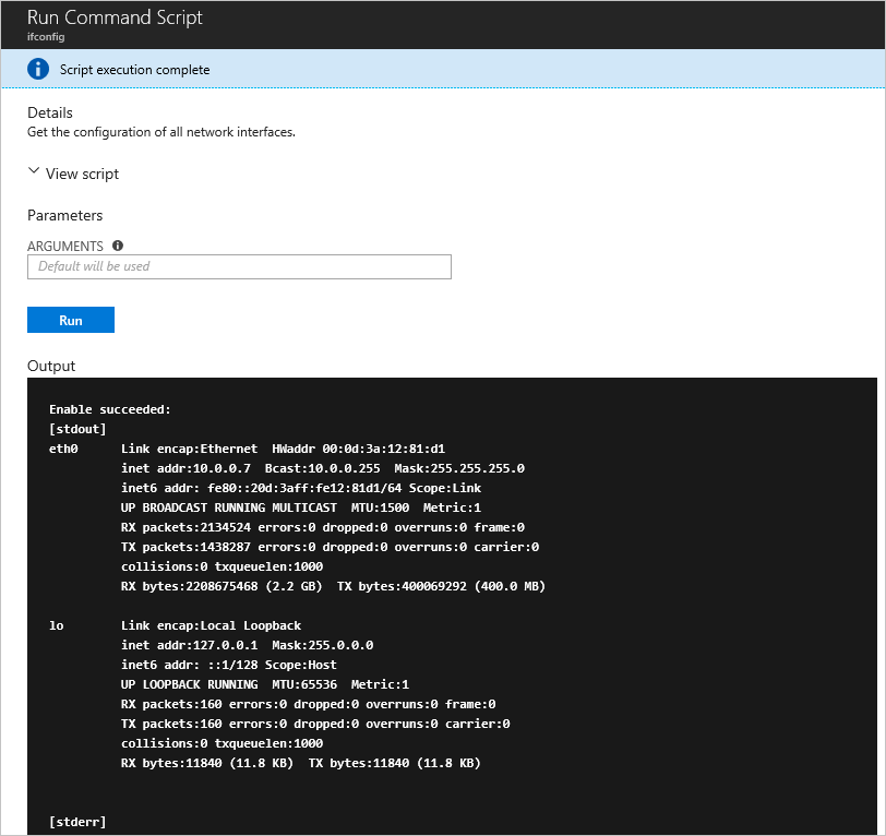 Eseguire l'output dello script di comando 