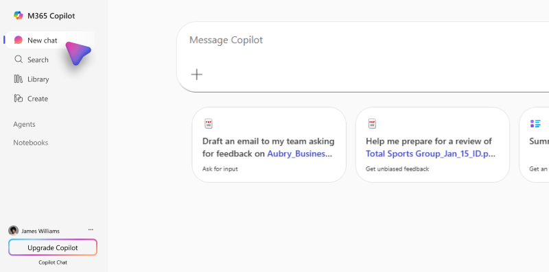 Screenshot che mostra Microsoft 365 Copilot Chat barra delle applicazioni.