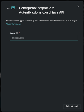 Screenshot che mostra Set API Key (Imposta chiave API)