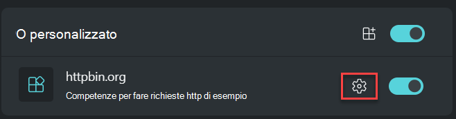 Screenshot delle impostazioni