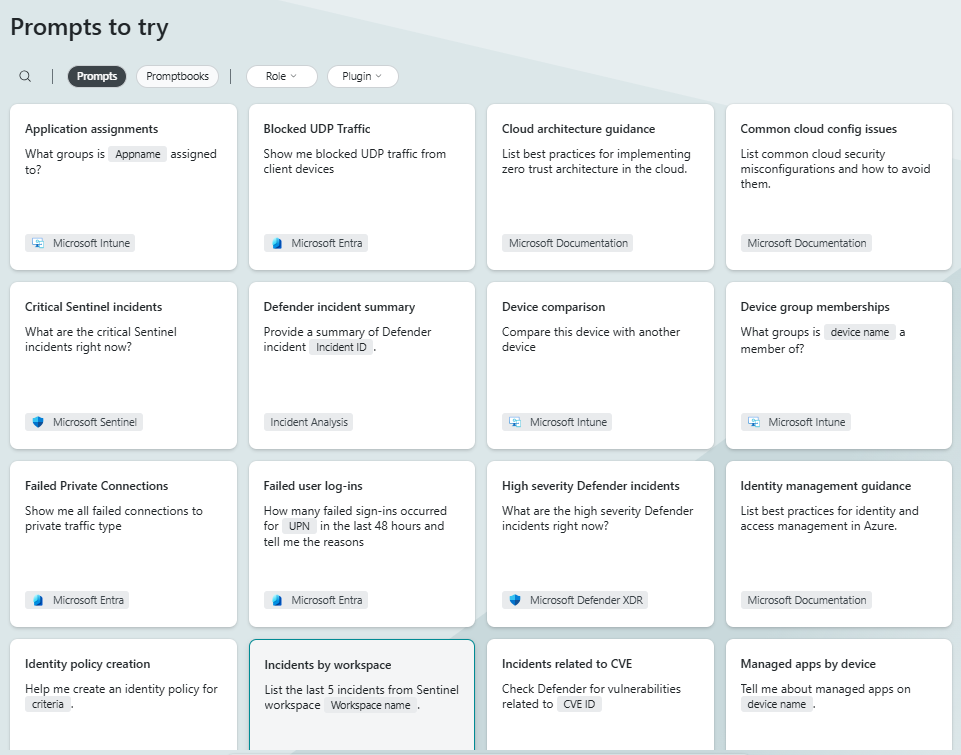 Screenshot dei prompt da provare in Security Copilot.