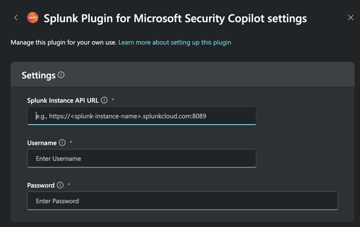 Immagine della pagina delle impostazioni splunk da configurare.